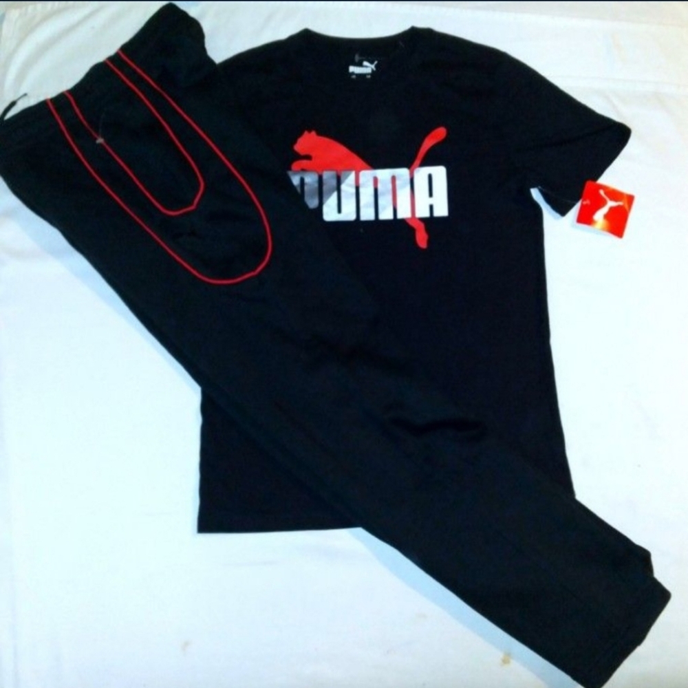 Puma Boys Youth 2pc Warmer & Tee Black and Red Set - Large